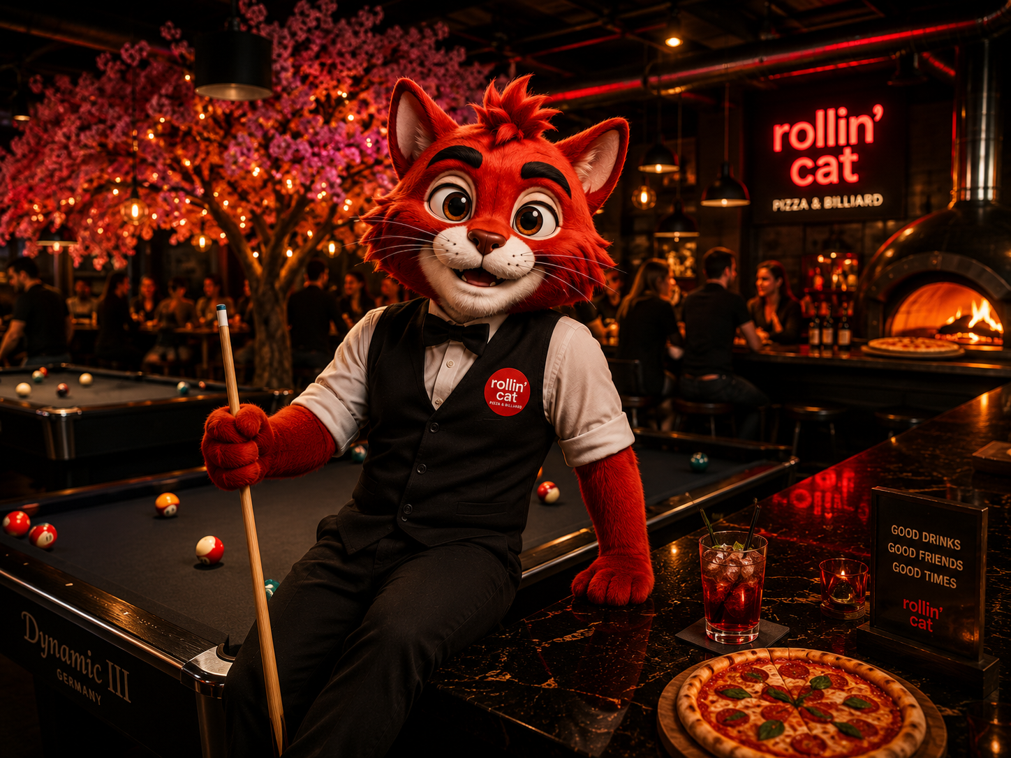 Rollin' Cat – atmosphärisches Billard-Lokal im Abendlicht
